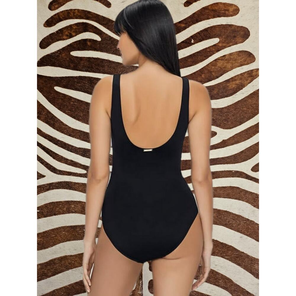 Lauren Ralph Lauren Ruffle Underwire One Piece Swimsuit 10 M Black Beach Swim - Picture 2 of 5